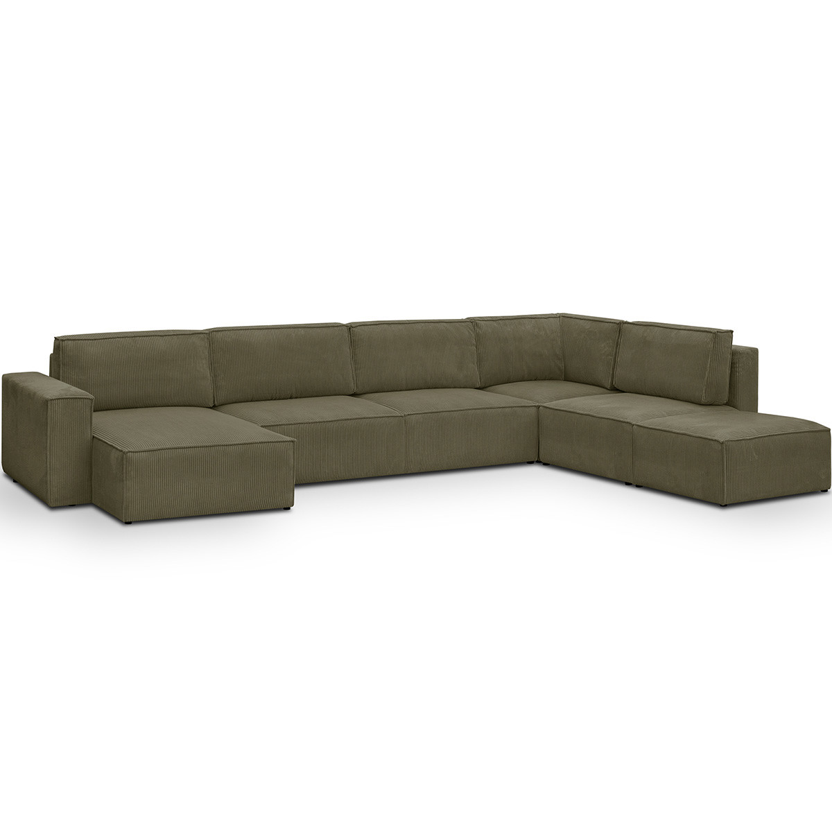 Canapé d'angle droit convertible 8+1 places en velours côtelé - HARPER MOD vert kaki, HOMIFAB