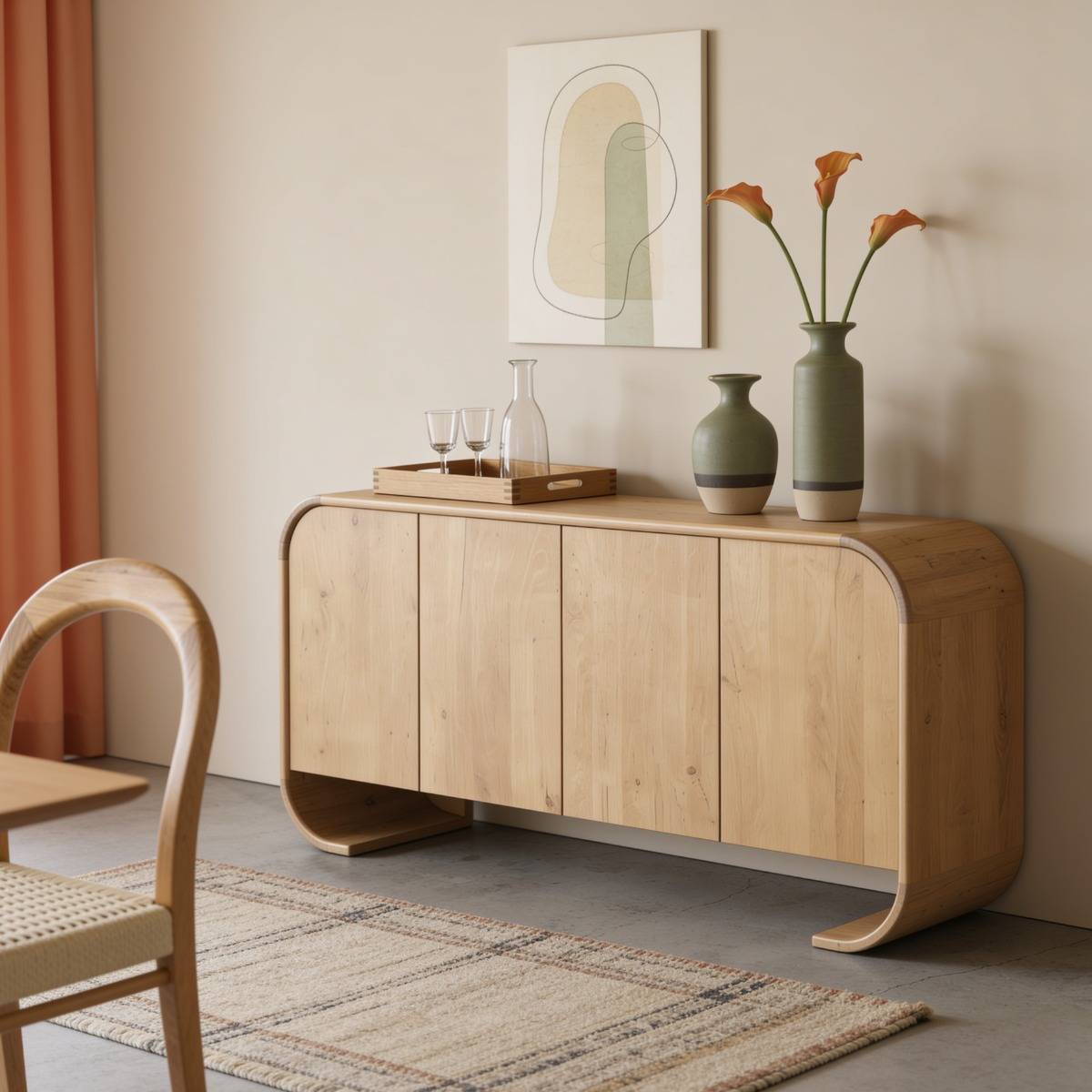 Buffet 4 portes en bois de manguier CHAD bois clair, MADE IN MEUBLES