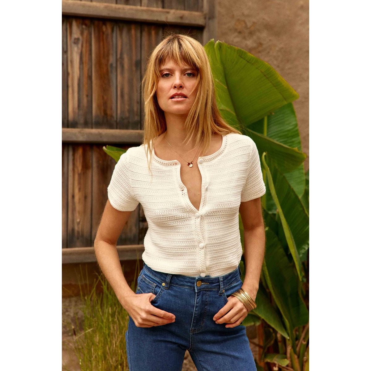 Gilet col rond uni MAELINE 11-ecru, LA PETITE ETOILE