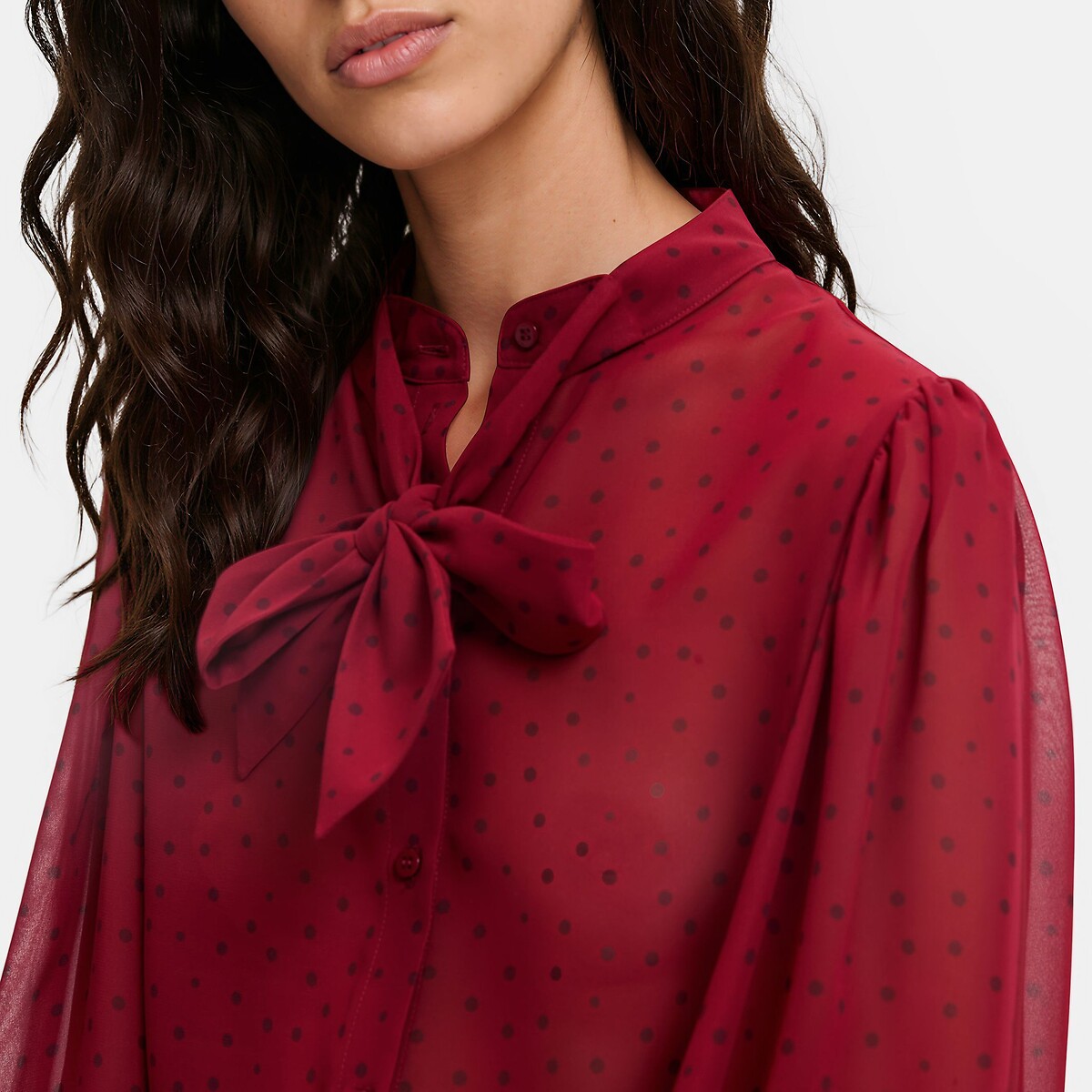 Camisa com gola lavallière às bolinhas e mangas compridas estampado bolas, LA REDOUTE COLLECTIONS