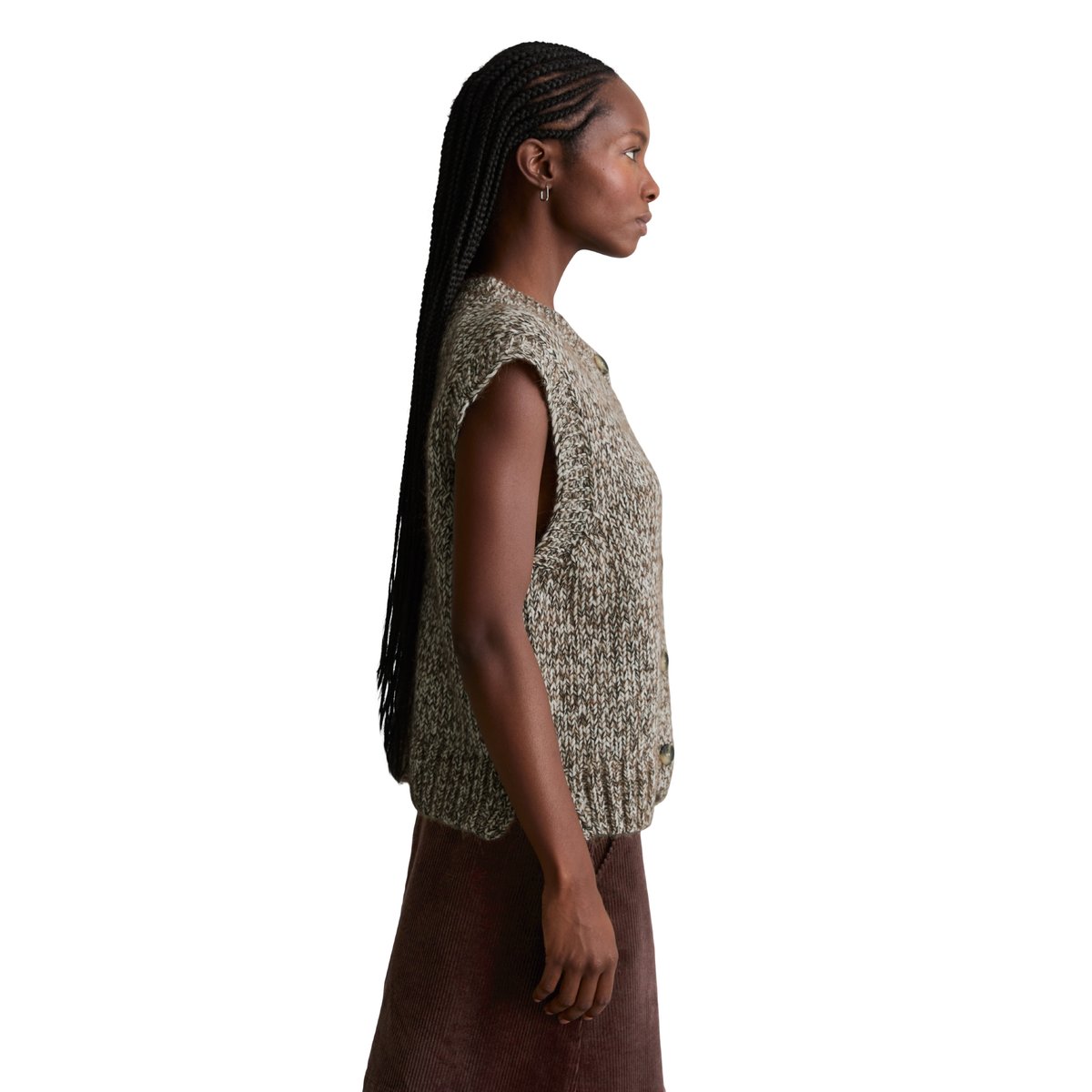 Cardigan sans manches, coupe décontractée en mélange de laine vierge et de laine d'alpaga beige, MARC O’POLO DENIM
