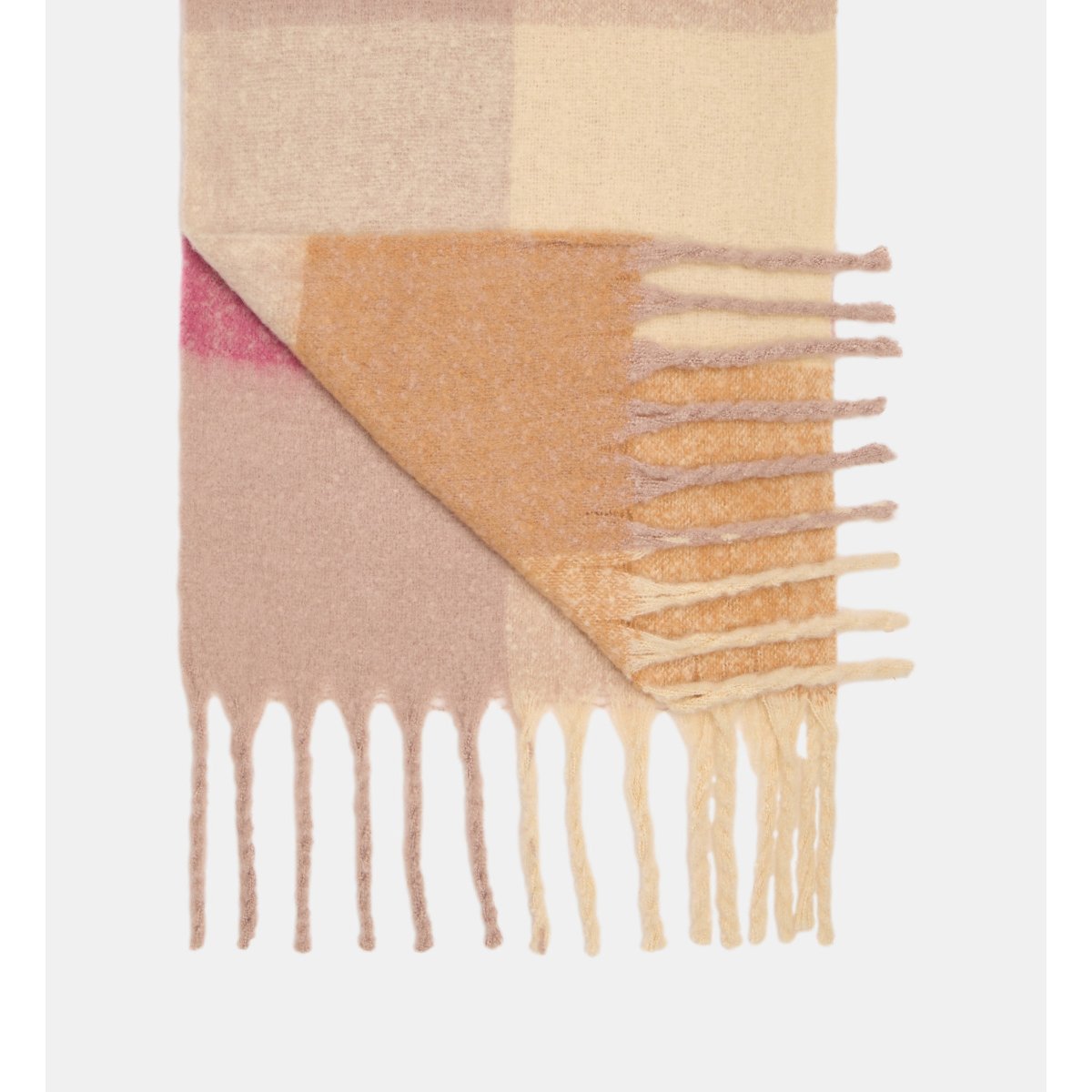 Echarpe grenouille carreaux recyclée beige et rose, GALERIES LAFAYETTE