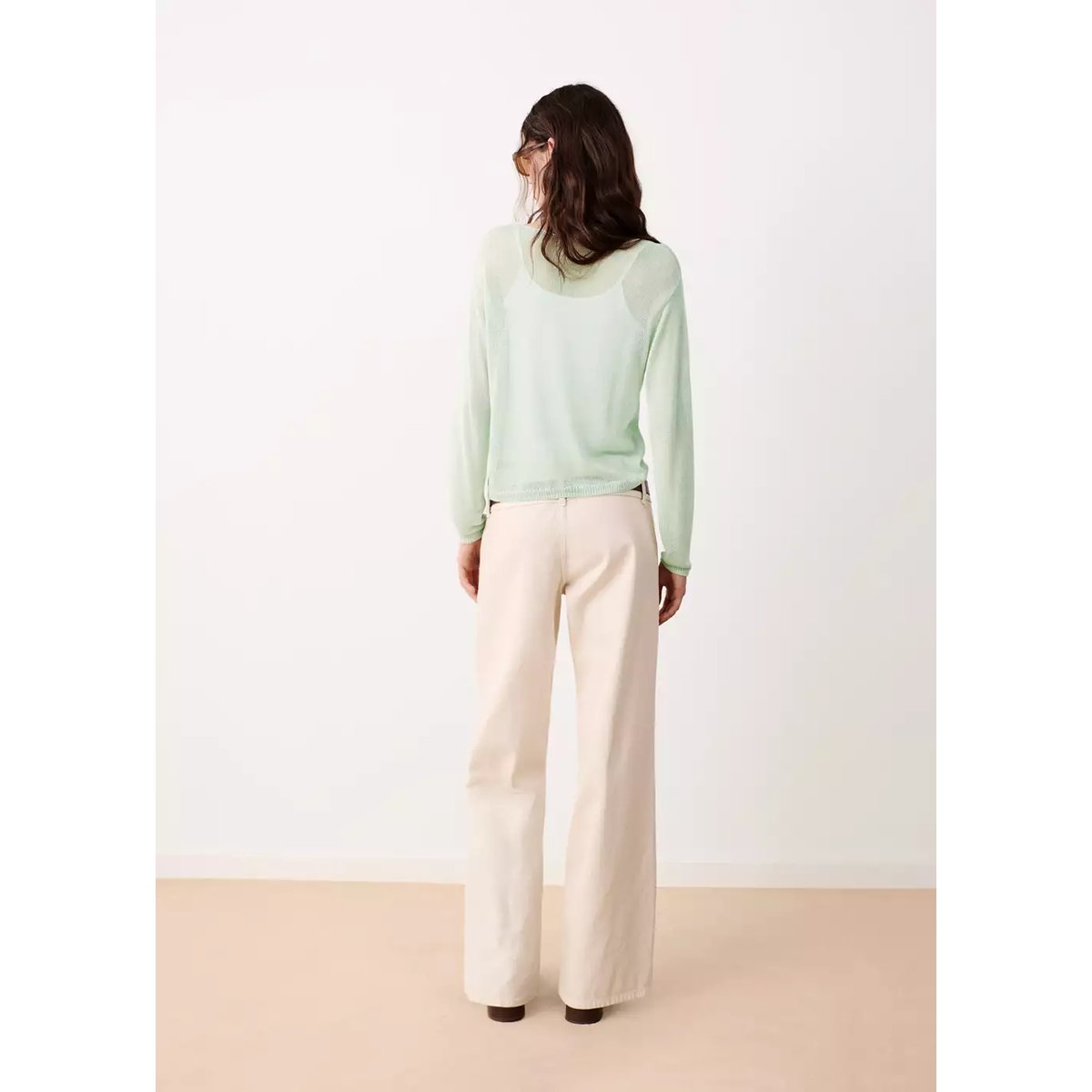 Pull-over maille fine col V vert menthe, MANGO TEEN