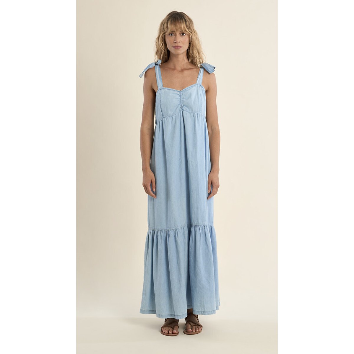 Robe longue en jean à bretelles bleu, MOLLY BRACKEN