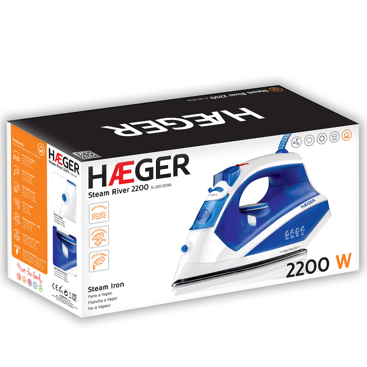 Ferro a vapor Steam River, HAEGER branco/azul, HAEGER