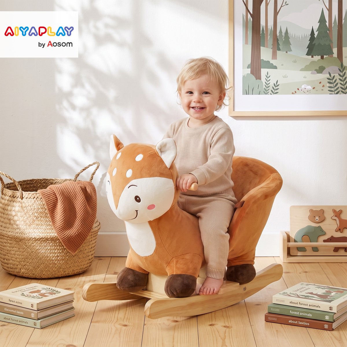 Cheval à bascule pour enfants Peluche Marron marron, blanc, brun foncé, AIYAPLAY
