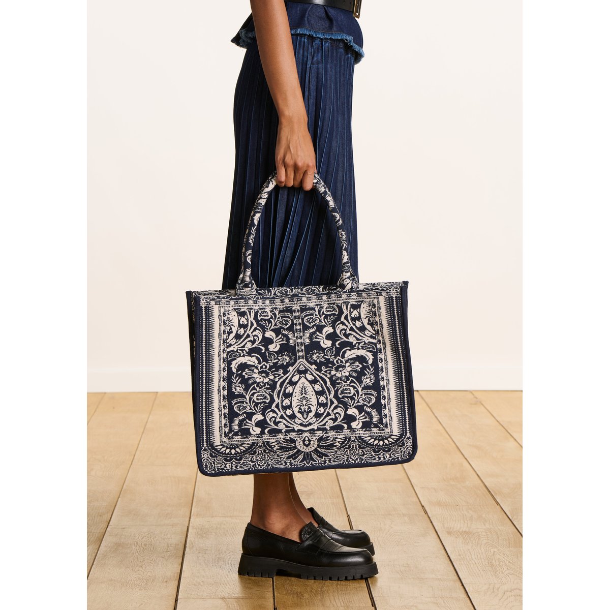 Sac cabas en jacquard navy, LA FEE MARABOUTEE