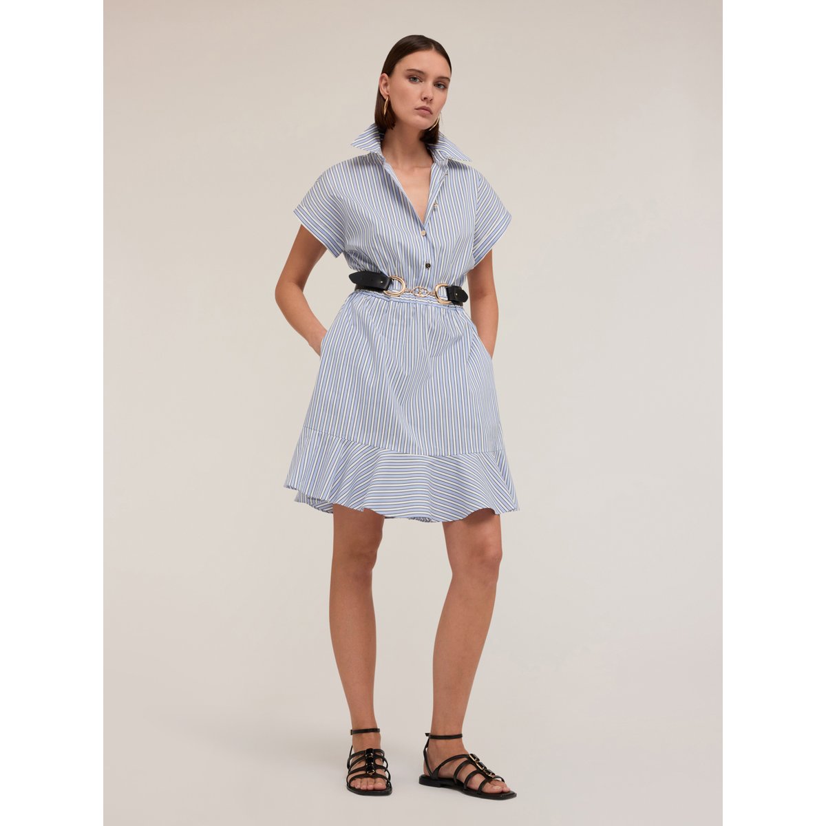 Robe chemisier en coton rayé light - blue, MOTIVI