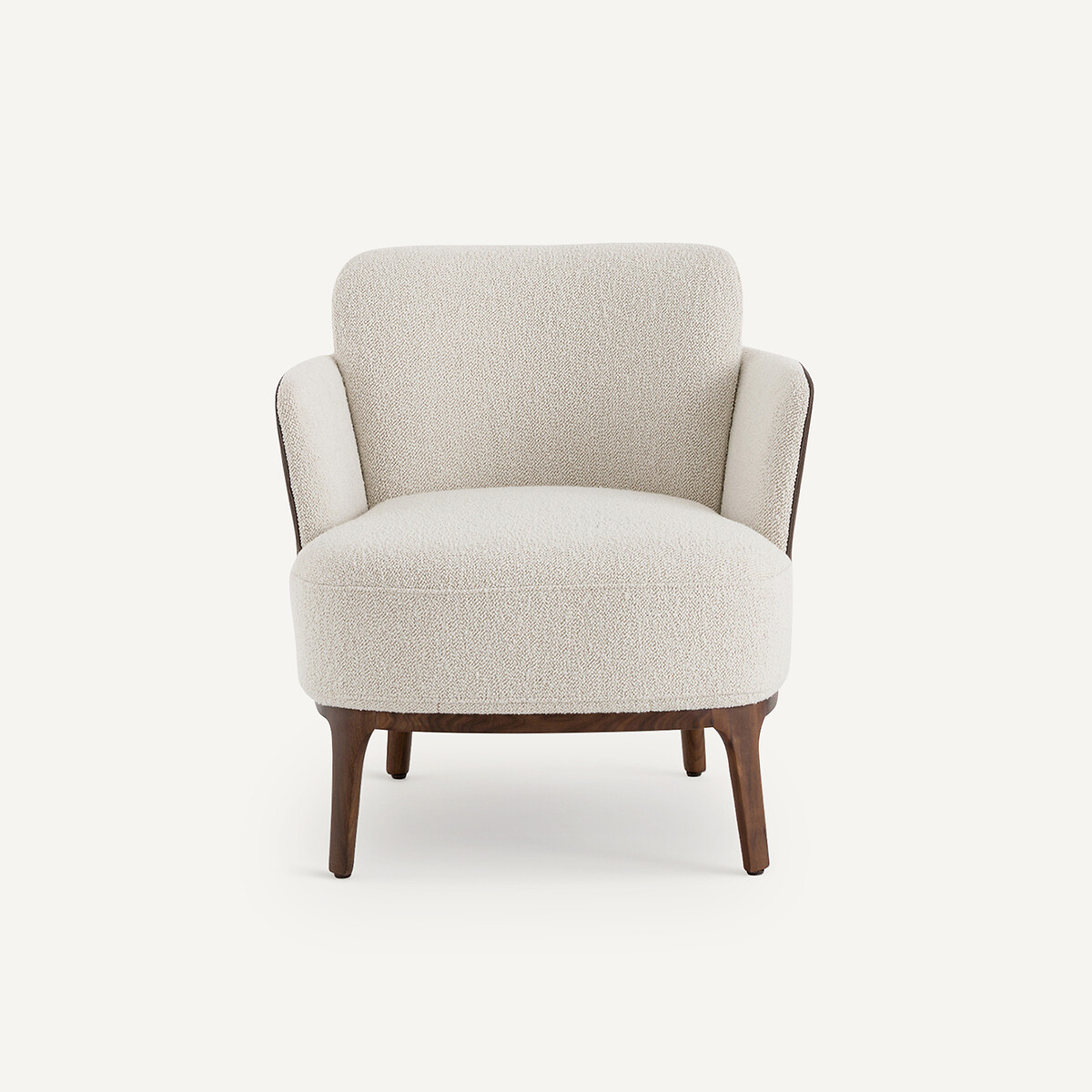 Fauteuil pied noyer et tissu bi-matière, Jabote ecru/marron, AM.PM
