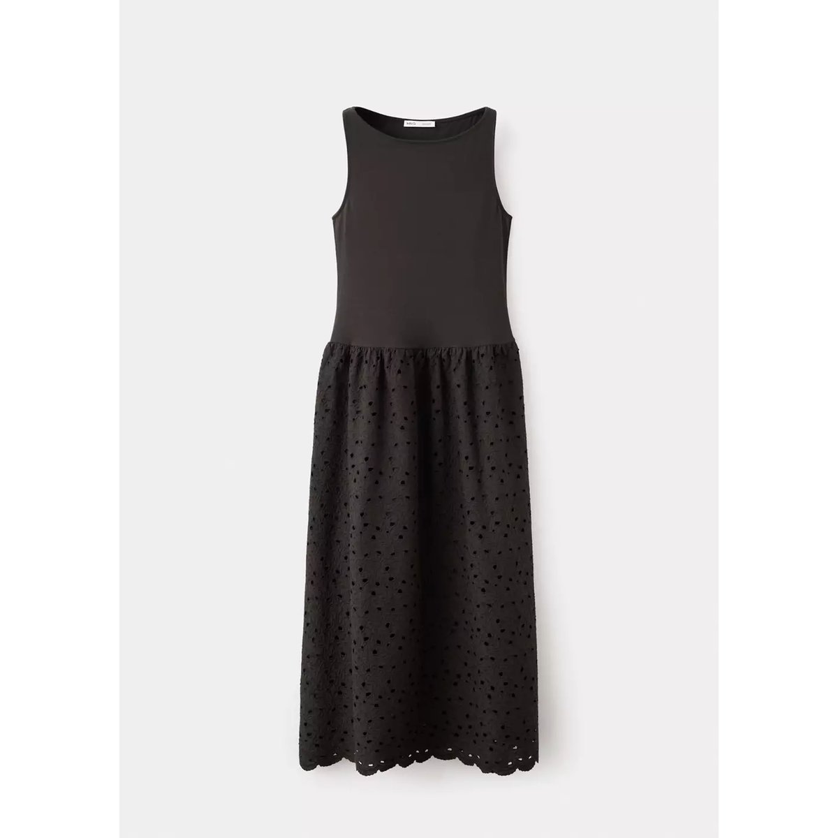 Robe combinée broderie ajourée marron, MANGO