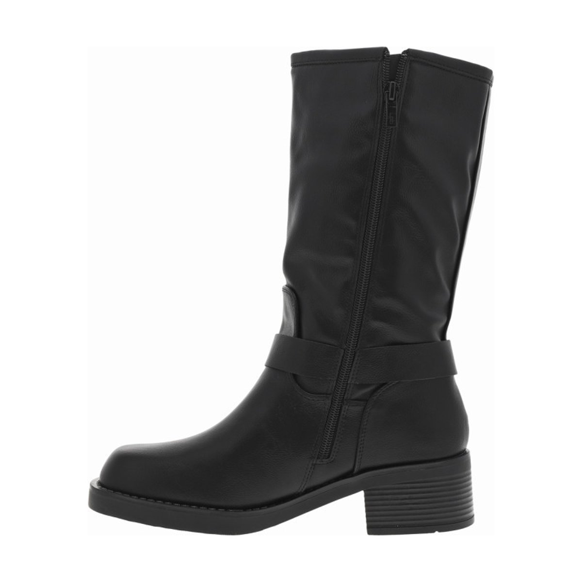Bottes noires à talon décroché bas et à zip latéral avec bride et anneau gravé noires, LPB Les P'tites Bombes