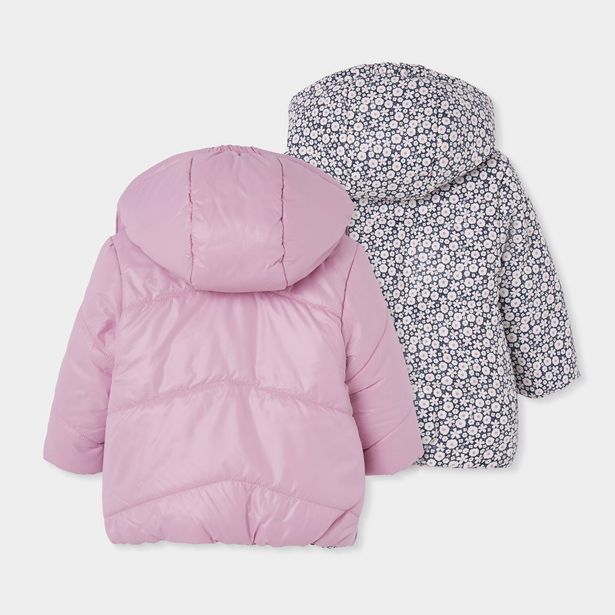 Parka fille tissu technique réversible fleurs rose, BOBOLI