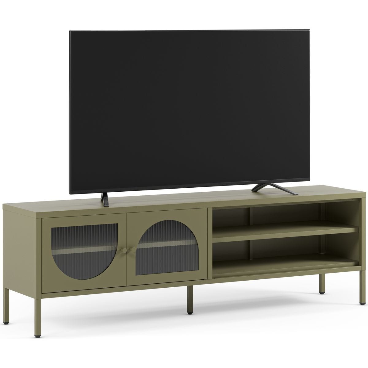 Meuble TV 2 portes 2 niches en métal - YSIA vert, HOMIFAB
