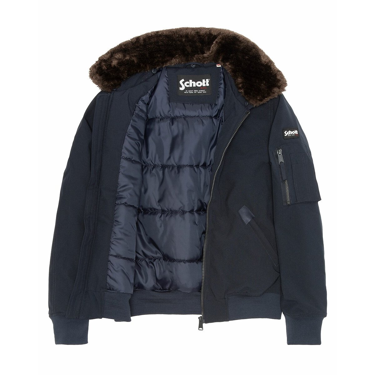 Blouson court col chemise, mi-saison bleu marine, SCHOTT