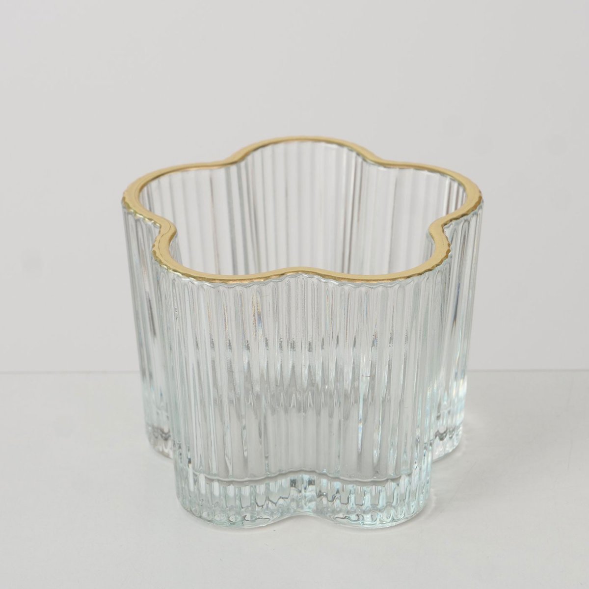 Set de 2 bougeoirs en verre strié et liseré doré 7.5x7.5x6cm transparent, WADIGA