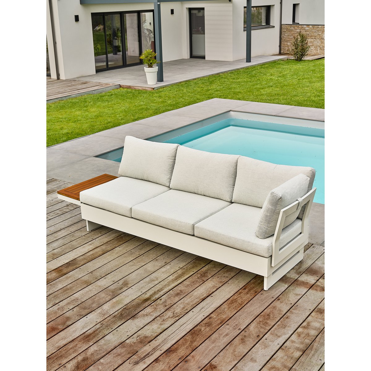 Salon de jardin d'angle 6 places MINERA gris clair, REMARQUABLE