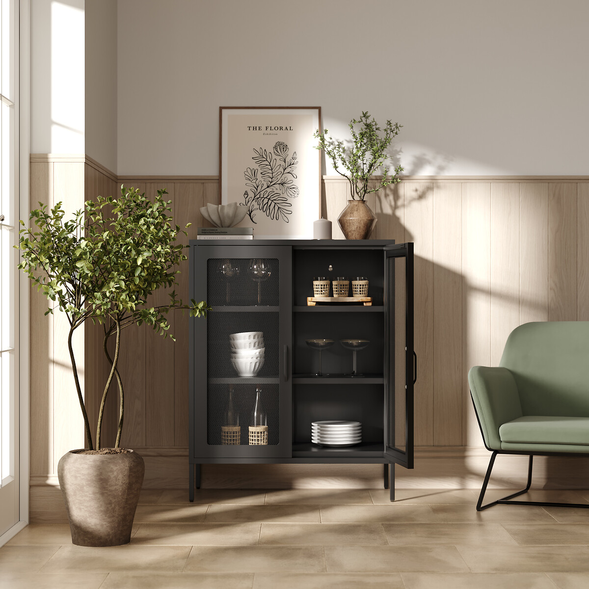 Timpani Industrial 2 Door Metal Mesh Cabinet black, SO'HOME