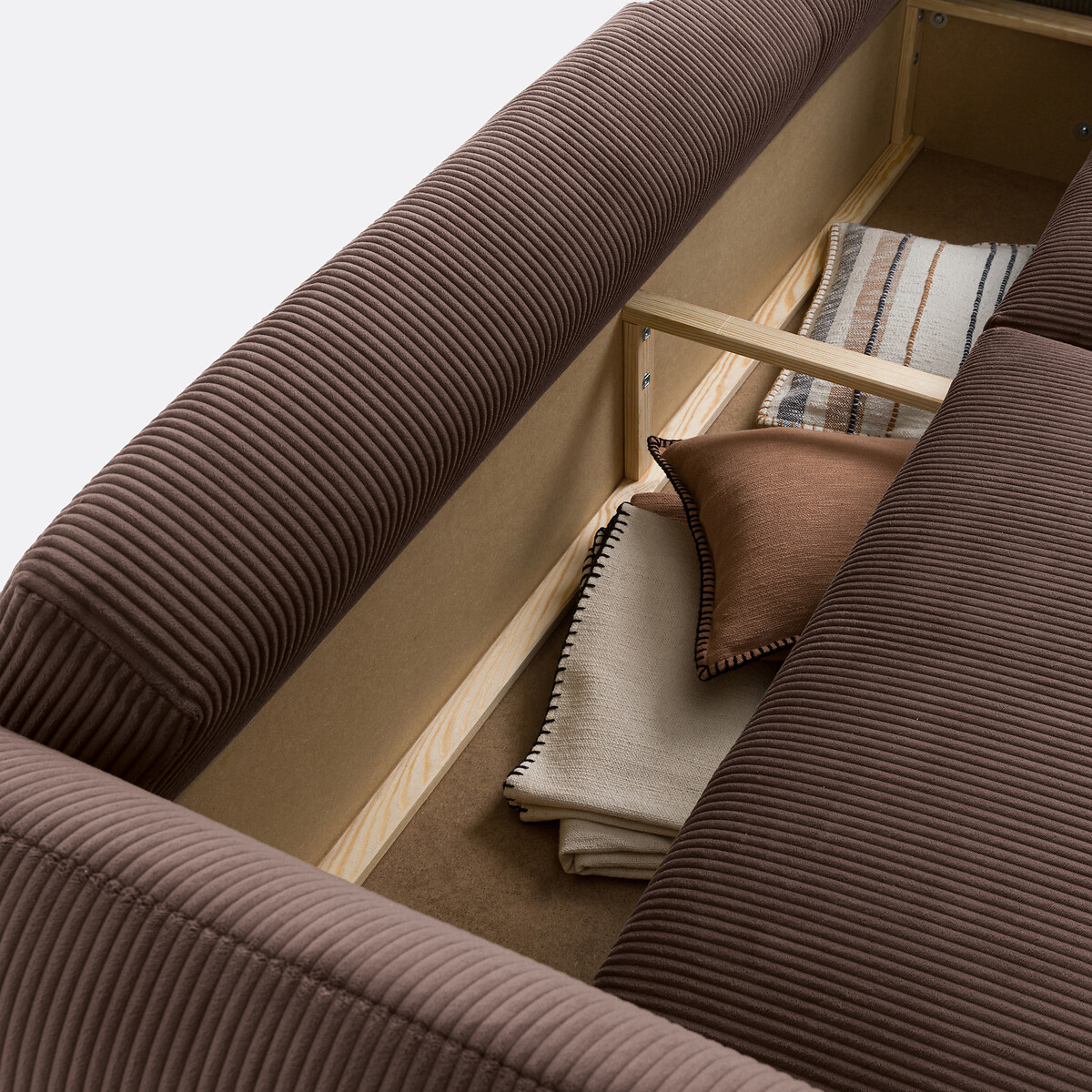 Sofá cama 3 plazas aterciopelado, Edith chocolate, LA REDOUTE INTERIEURS