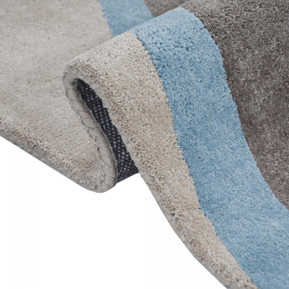 Tapis salon et chambre fait à la main en coton BIO CONTEMPORAIN bleu, gris, rouge, jaune, UN AMOUR DE TAPIS