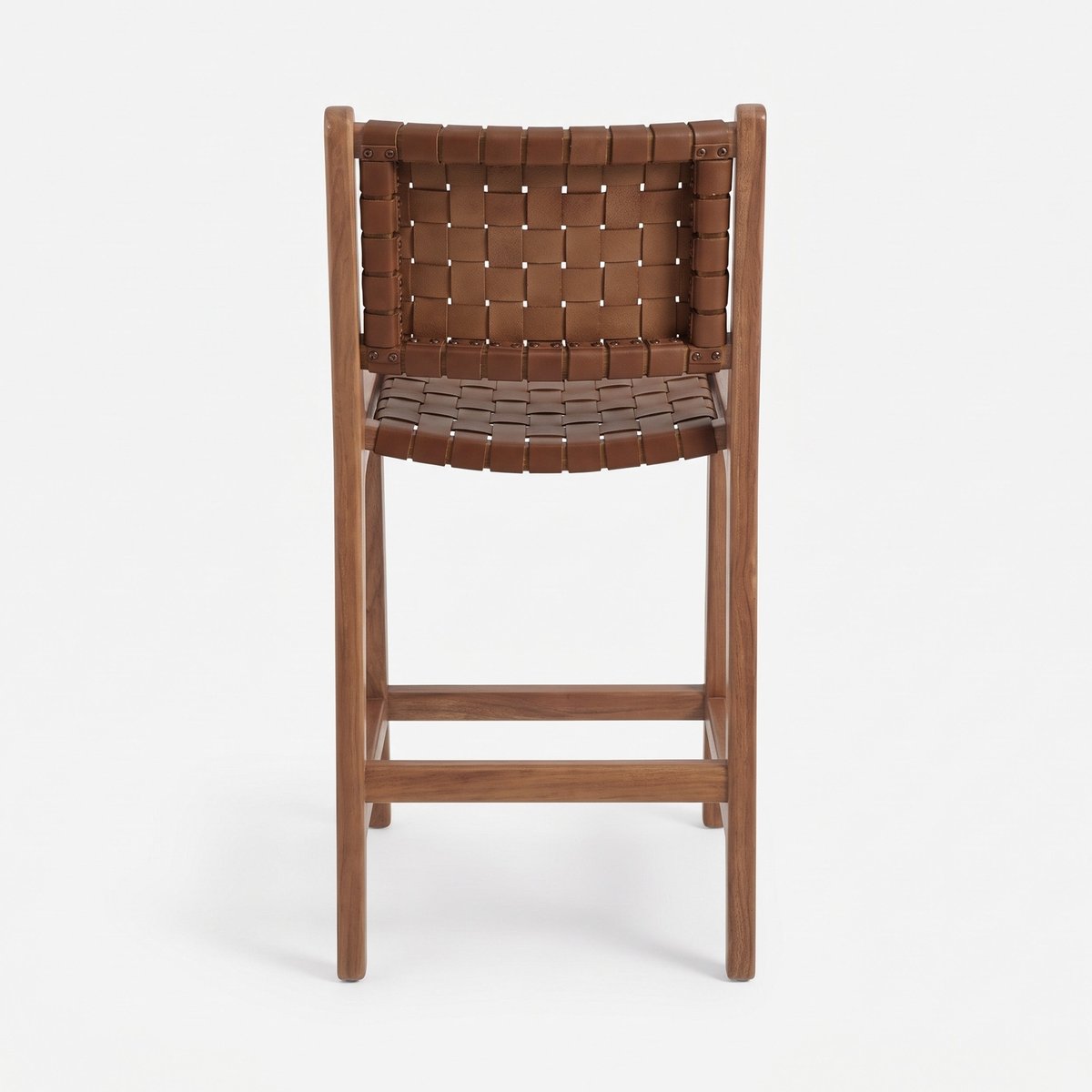 Lot de 2 chaises pour îlot central 66,5 cm en teck et cuir tressé - KUNA marron, MAISON PAVANE