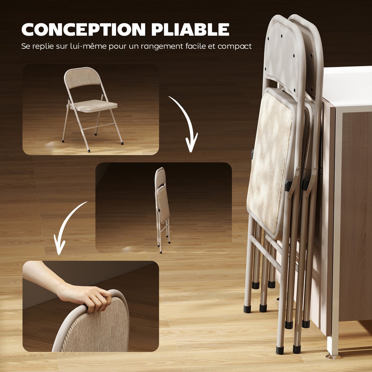 Chaise pliante Polyester Beige beige, HOMCOM