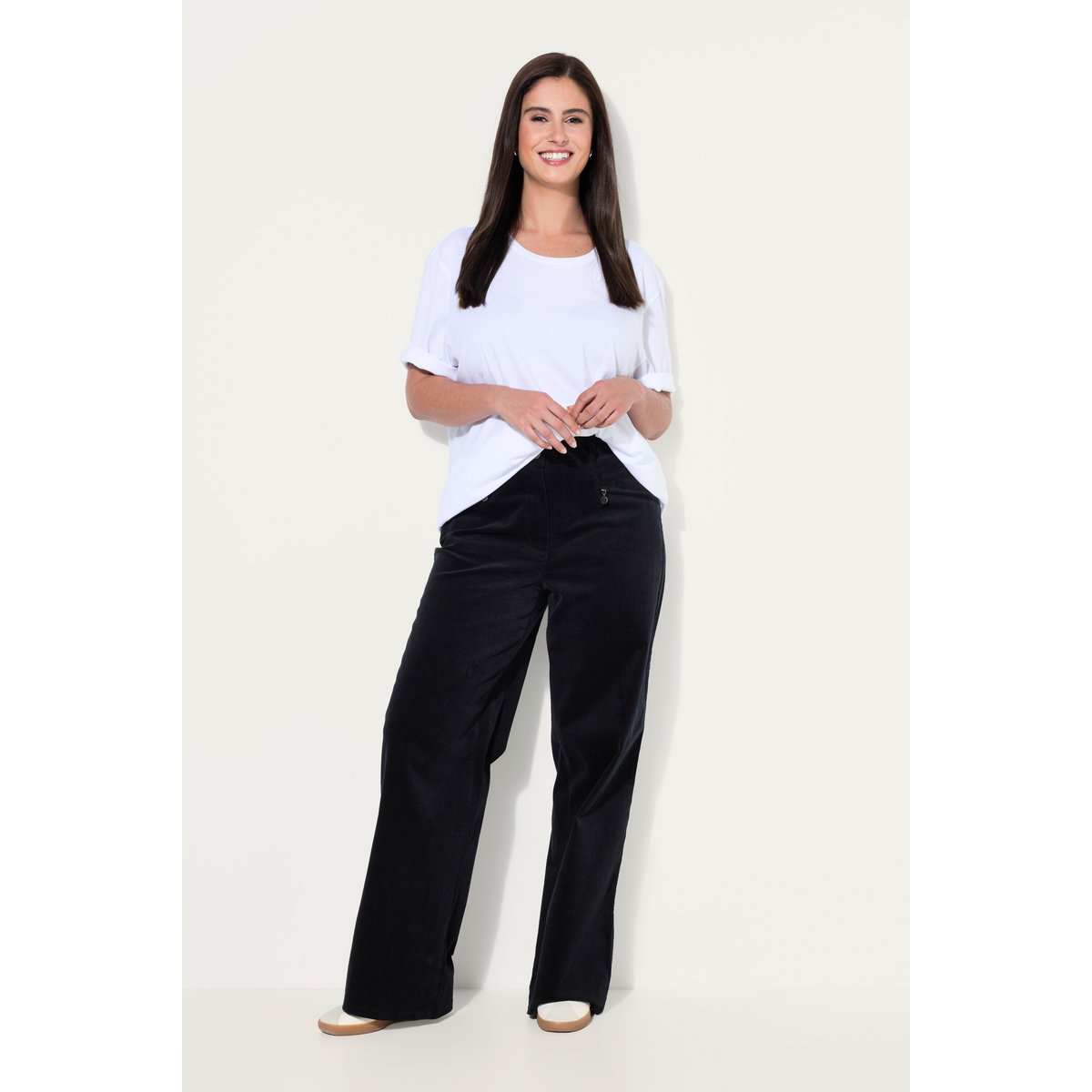 Pantalon en velours côtelé Mony, jambe large noir, ULLA POPKEN