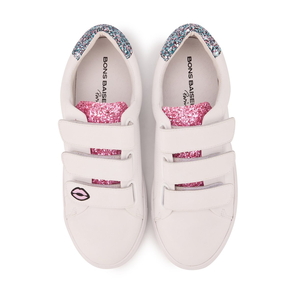 Baskets En Cuir Edith Glitters blanc, BONS BAISERS