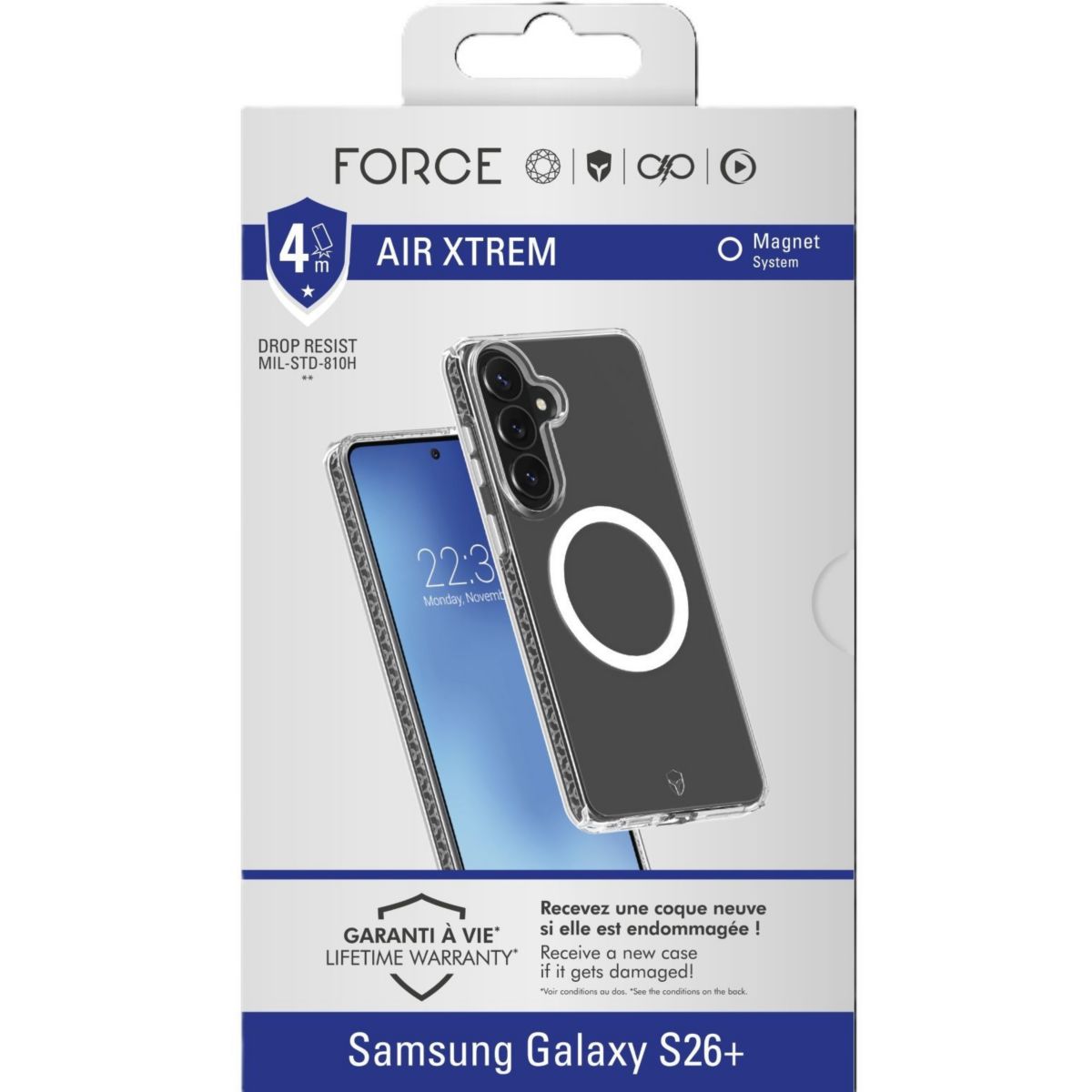 Coque AirXtrem Magnet S26+ recyclé transparent couleur unique, FORCE CASE