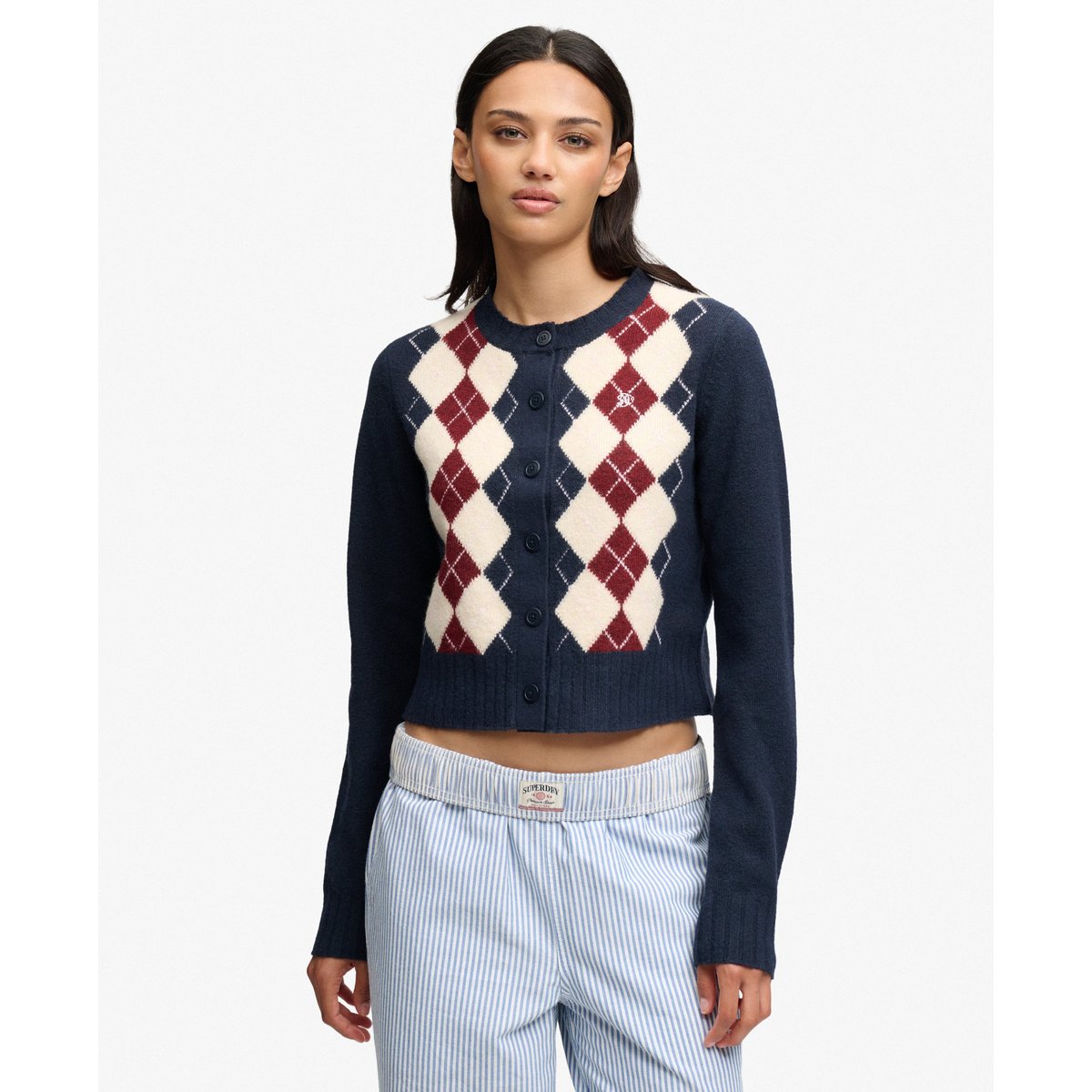 Cardigan Argyle bleu marine, SUPERDRY