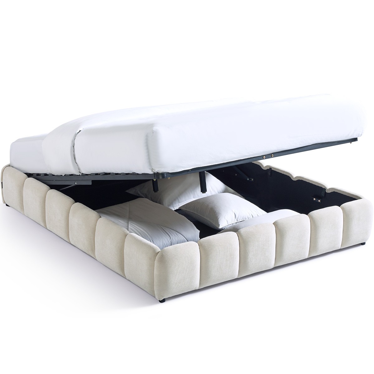 Lit coffre adulte en tissu chenille - NILSA beige, HOMIFAB