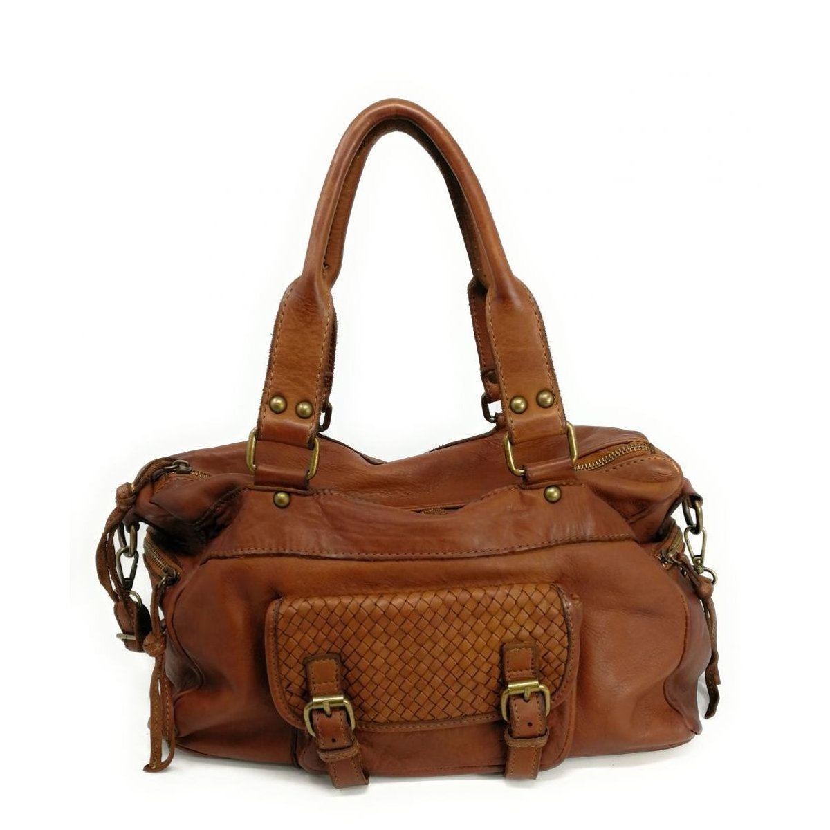 Sac à main en cuir délavé italien MISS EUGENIE camel, OH MY BAG
