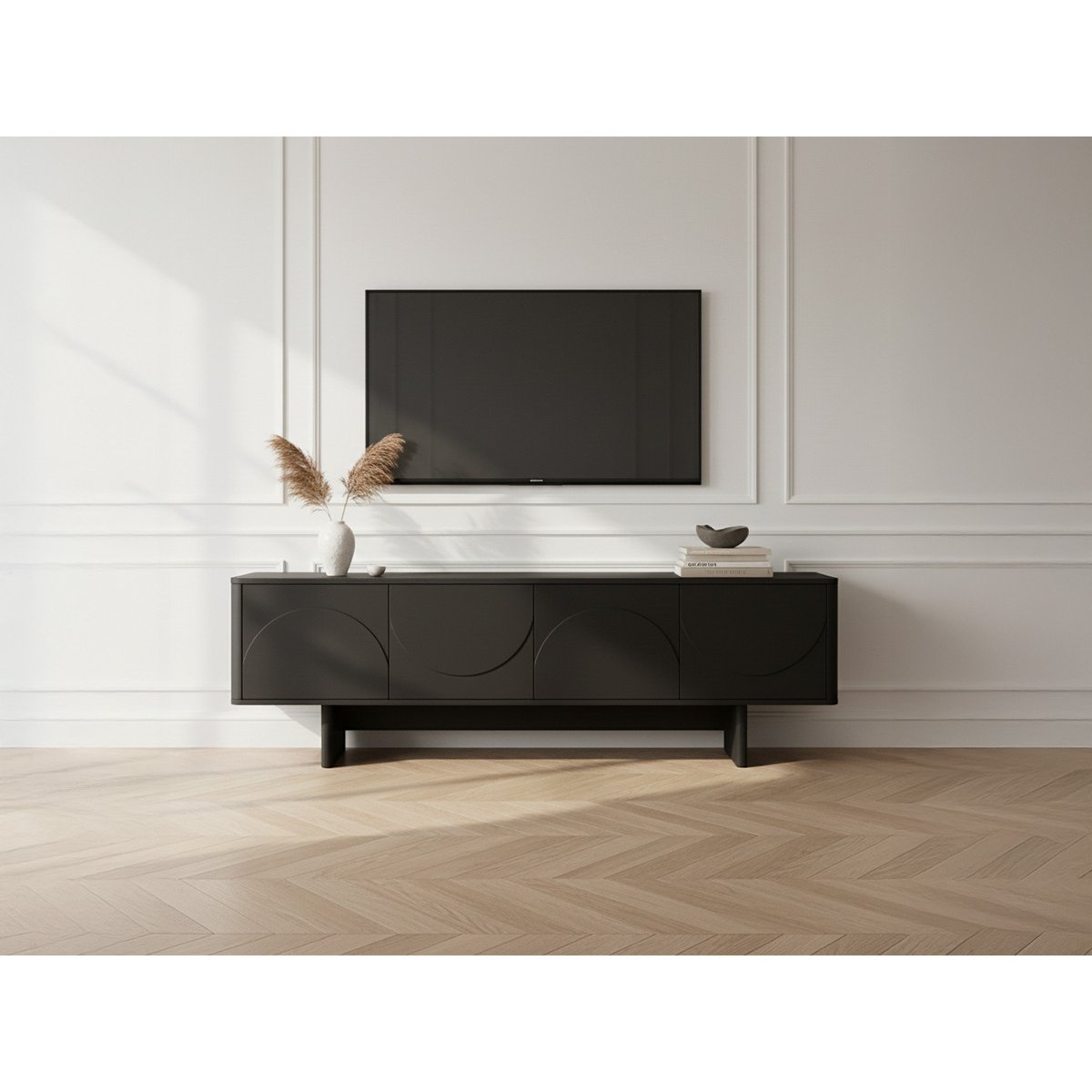 Meuble TV 180 cm MDF, ESTEBAN noir, BOBOCHIC