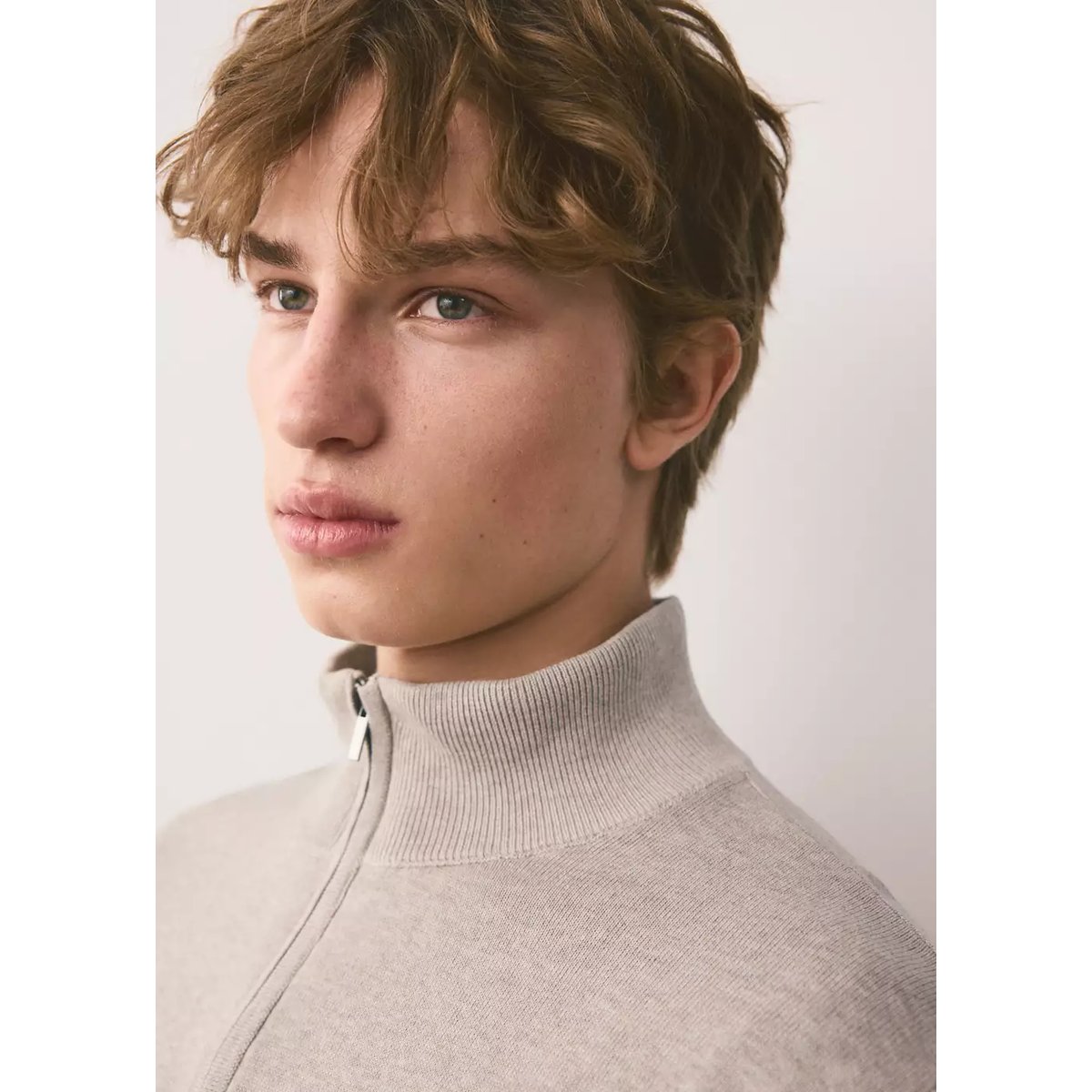 Pull col montant zip sable, MANGO TEEN
