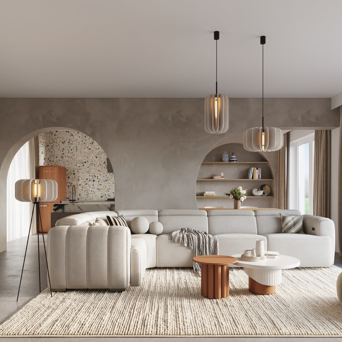 Lampadaire Feutre Beige E27 1 Mula beige, EDEN