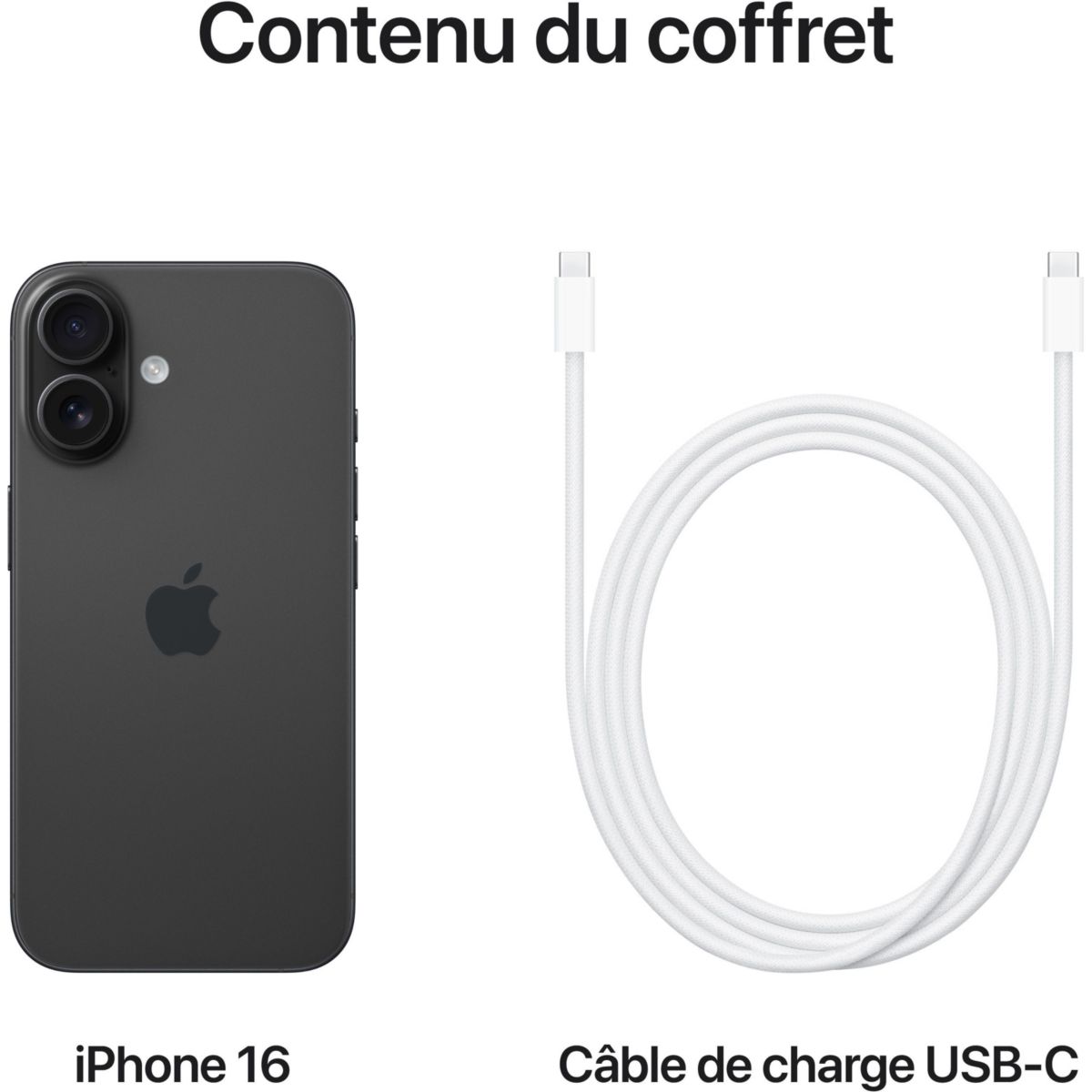 Smartphone iPhone 16 5G 128Go Noir couleur unique, APPLE