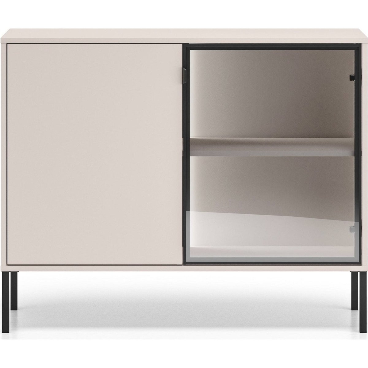 Buffet vitrine bois collection BARNEE, LED cachemire, RECOLLECTION
