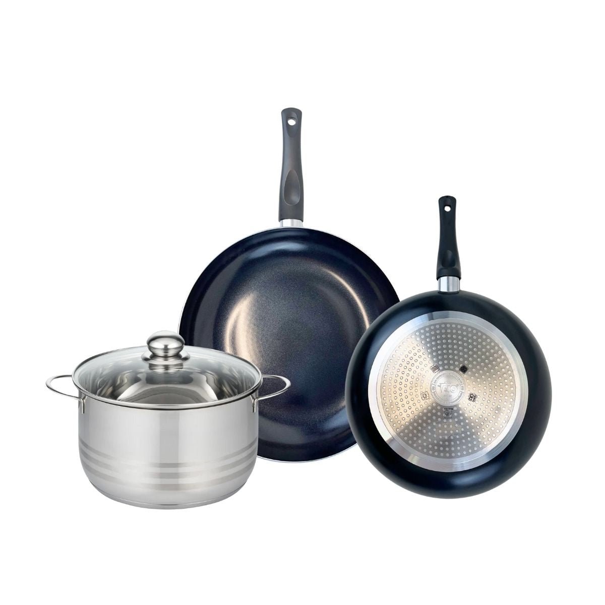 Batterie 2 poêles 28/32cm + 1 faitout 24cm PRIMA BRILLANT noir, ELO