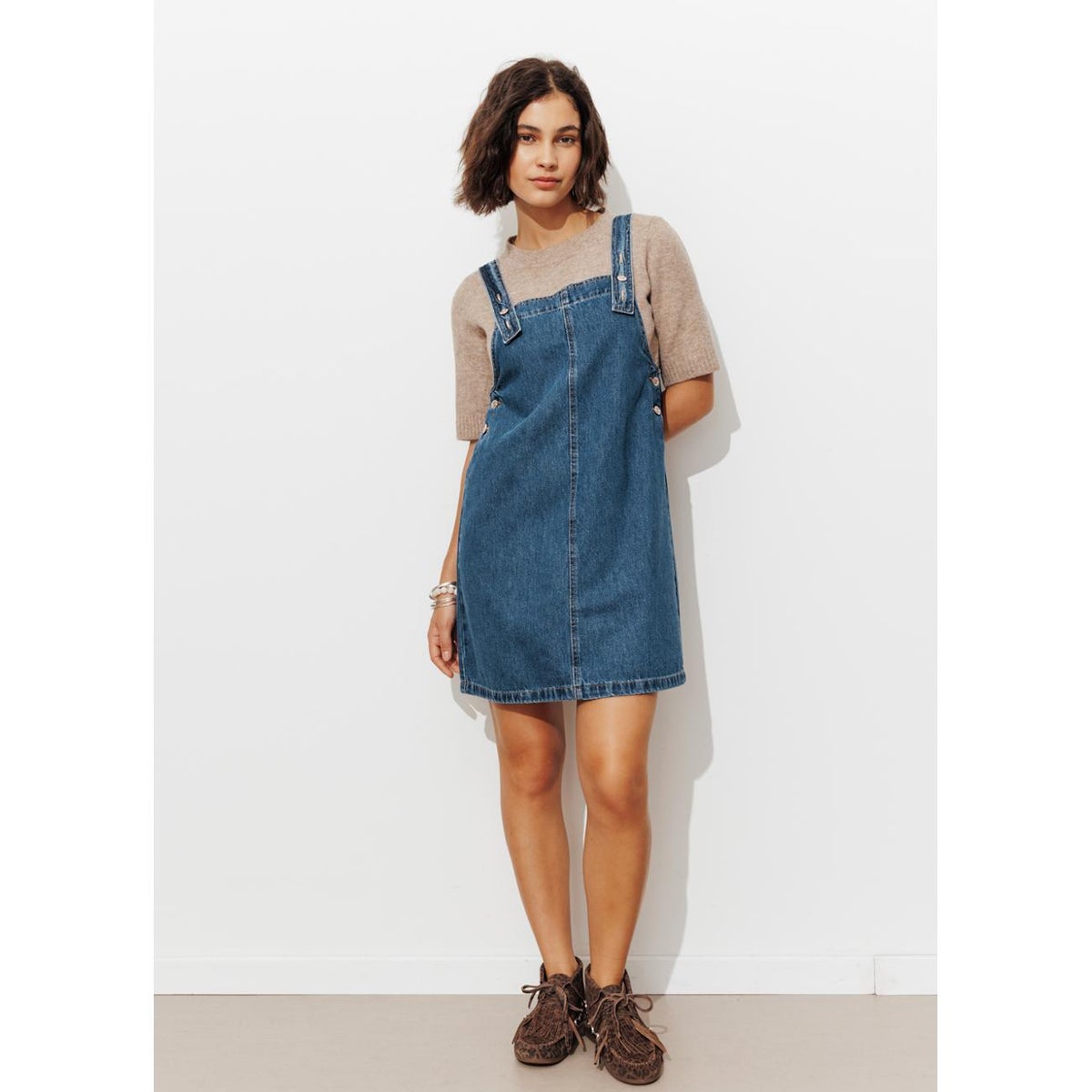 Robe-salopette en jean jean moyen, PROMOD