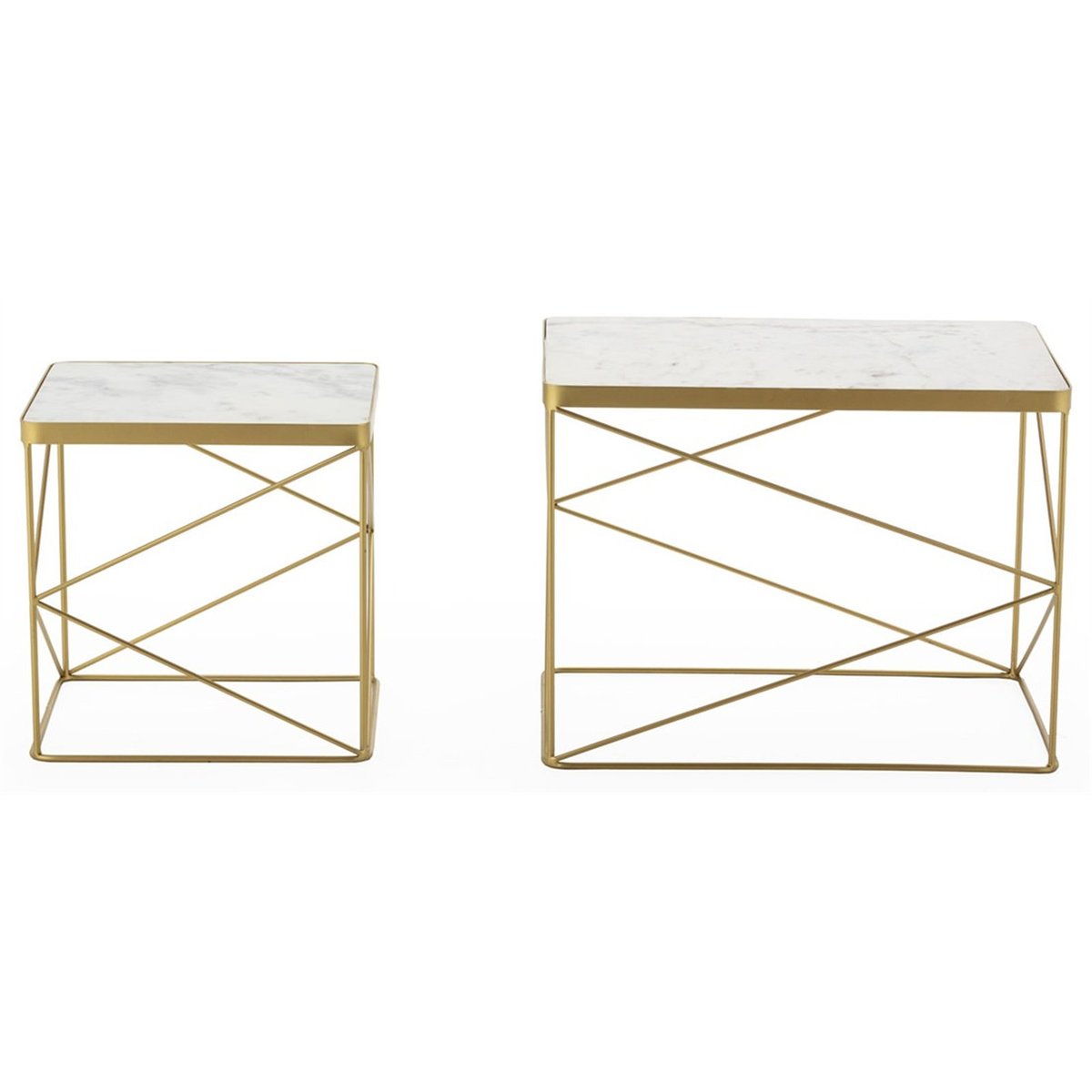 Lot de 2 tables d'appoint en marbre et métal doré et blanc, RECOLLECTION