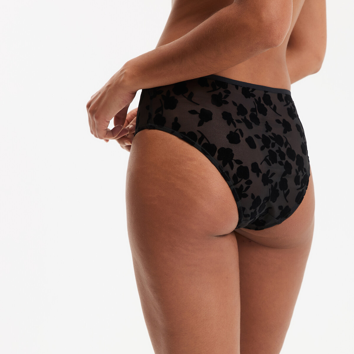 Hoog uitgesneden slip van flock stretch tule, DAHLIA zwart, LA REDOUTE COLLECTIONS