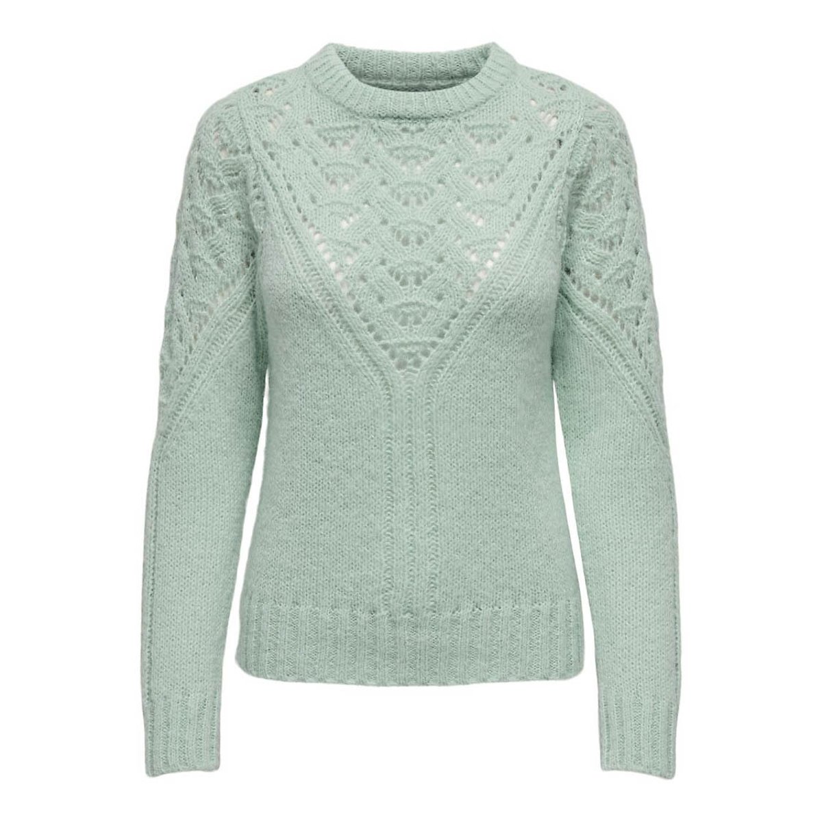 Pull en maille ajourée, col rond vert d'eau, ONLY