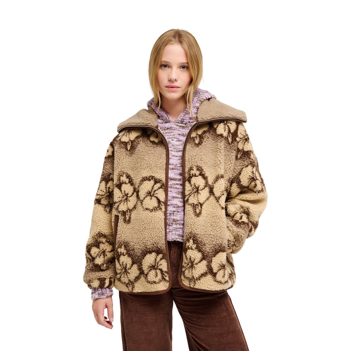 Veste zippée en sherpa oversize FEELS LIKE WINTER. beige peeble hibi sherpa, ROXY