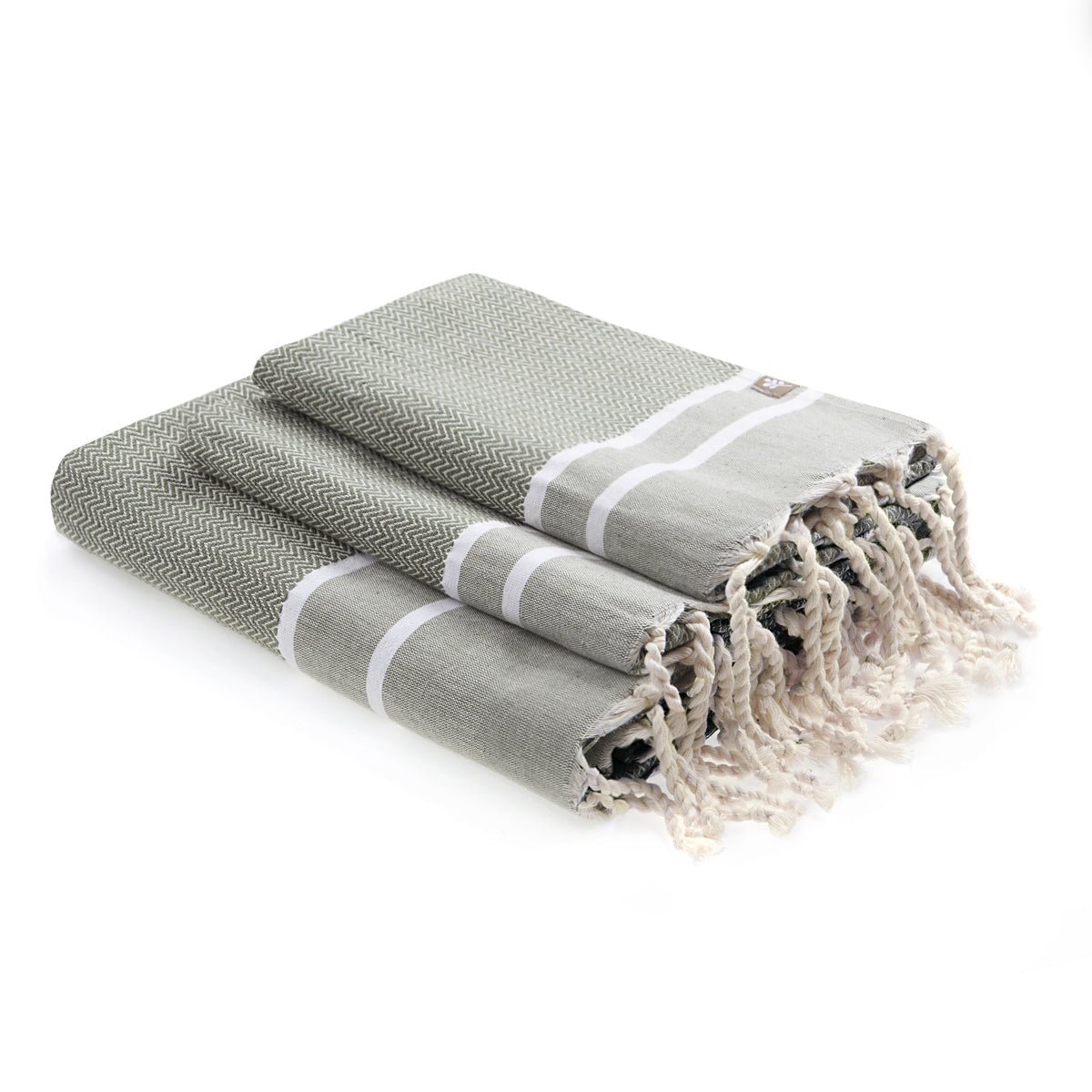 Foutas de bain (1+2) coton STOCKHOLM vert olive, FEBRONIE