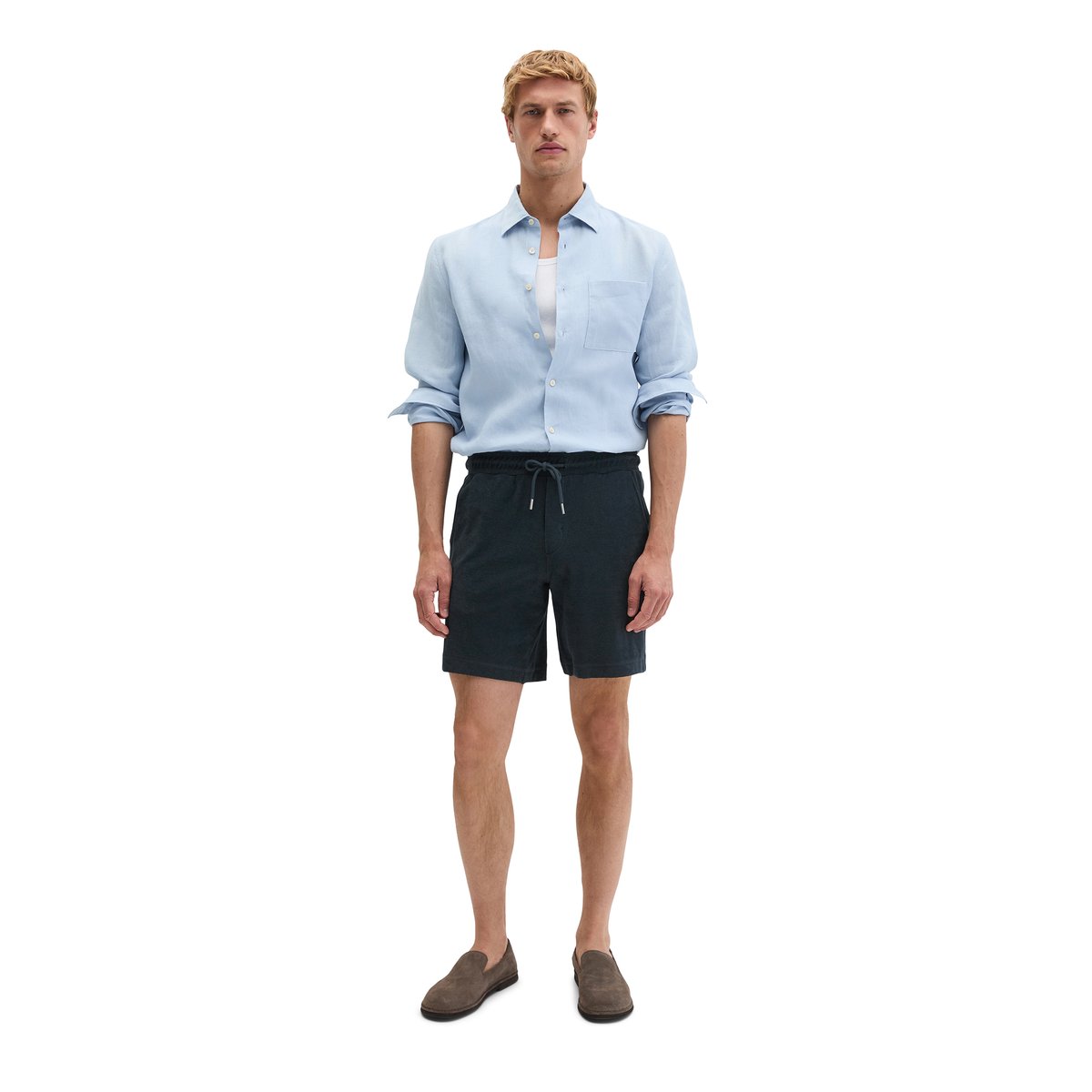 Short en éponge regular en pur coton bio bleu foncé, MARC O'POLO