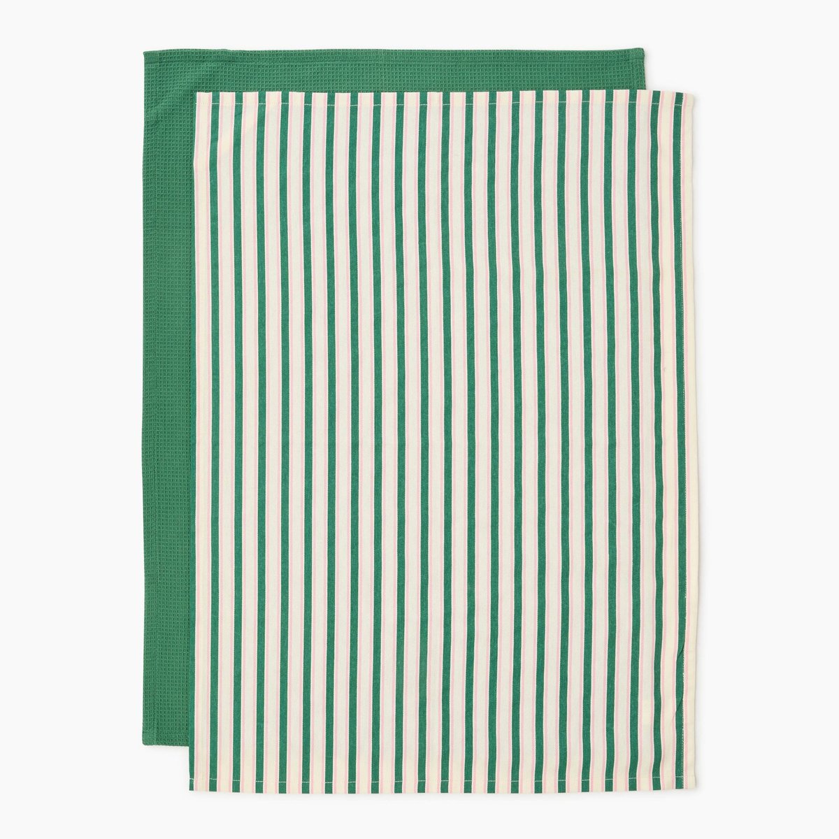 Lot de deux torchons imprimé rayé et nid d'abeille, 50x70cm, 100% coton spring, MONOPRIX