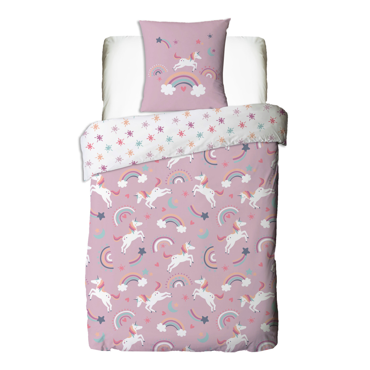 Parure de lit enfant réversible Licorne LOUNA rose, FUTURE HOME