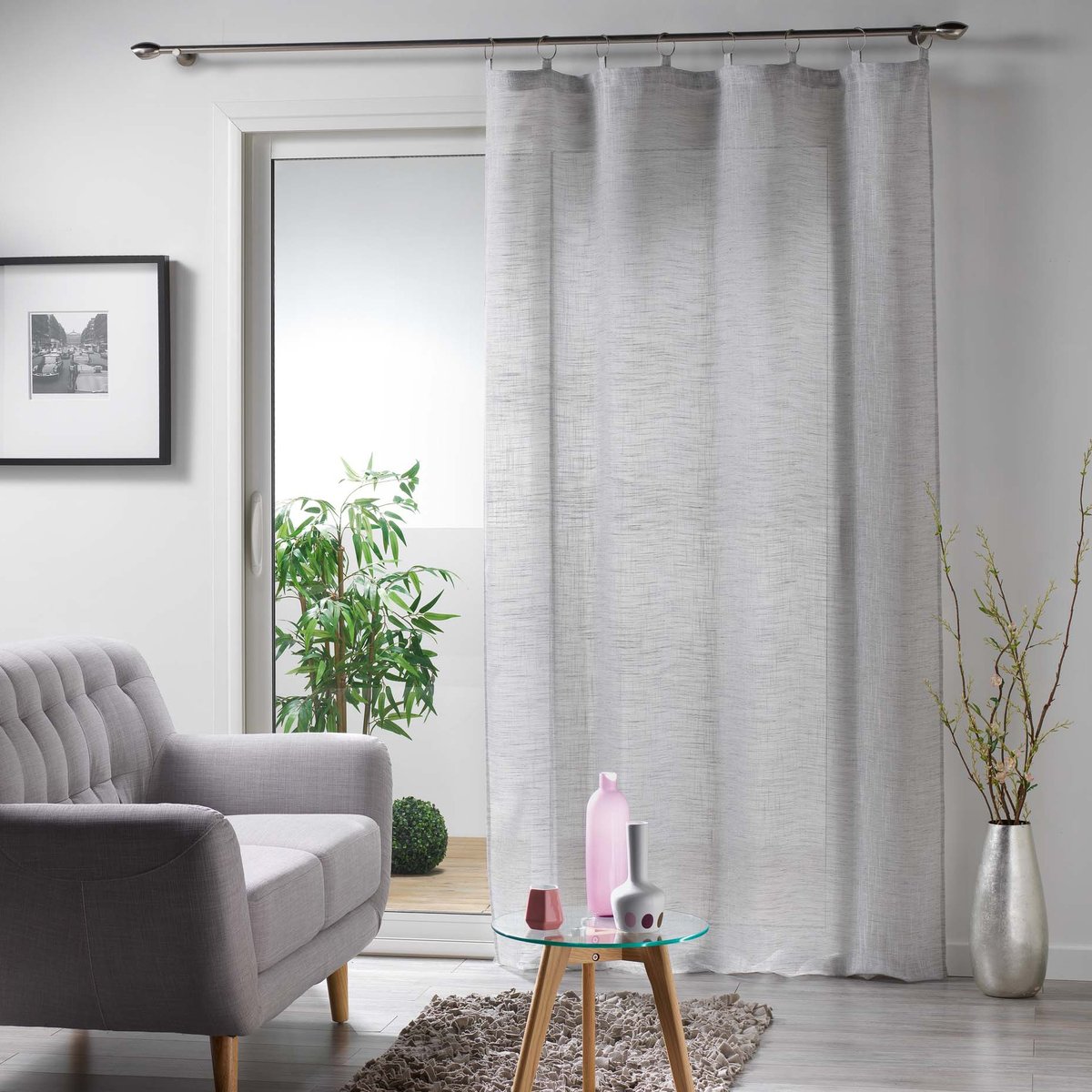 Voilage anneaux 140x240cm Milza gris anthracite, EDEN