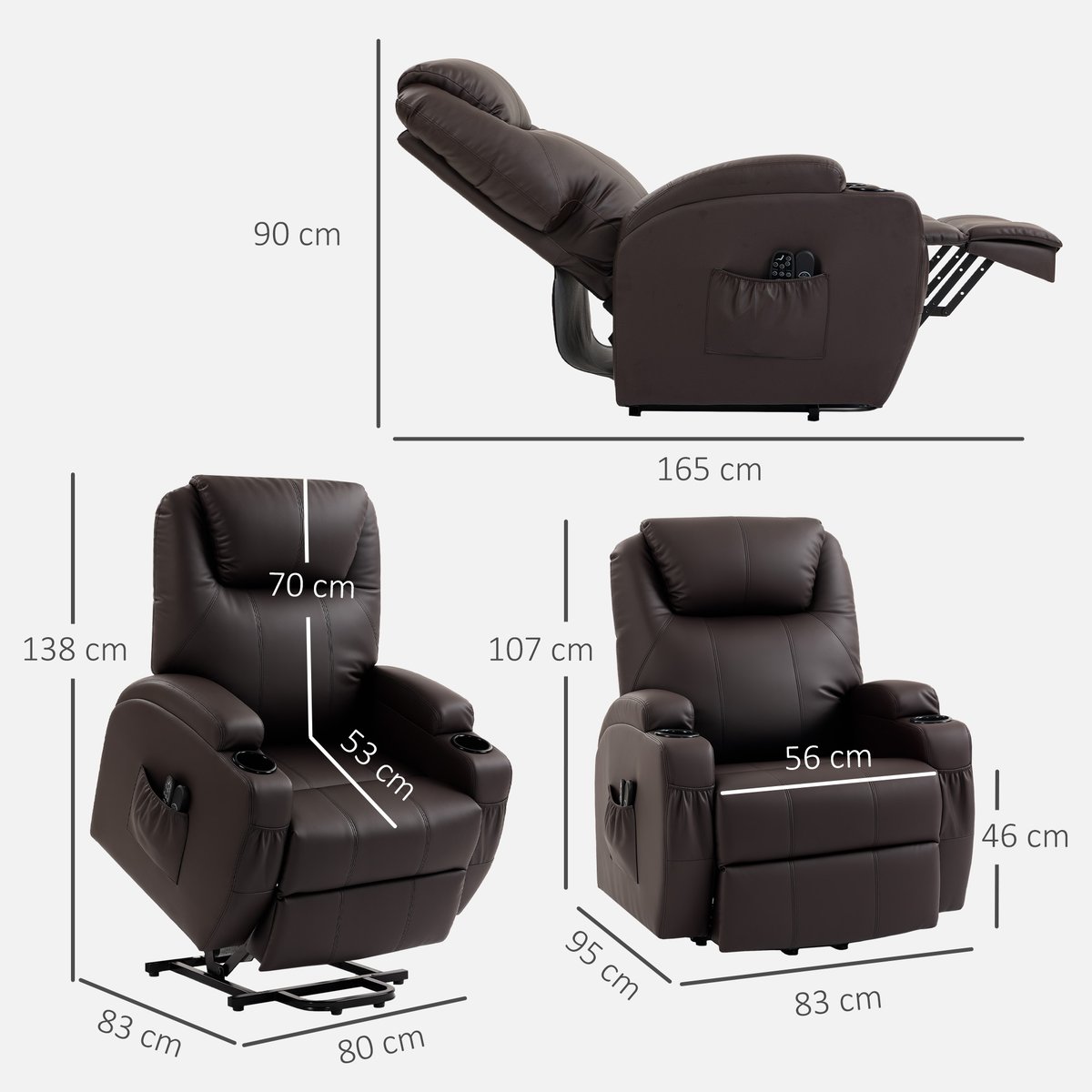 Fauteuil releveur électrique PU Marron marron foncé, HOMCOM