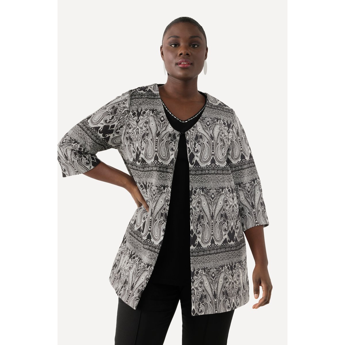 Veste motif cachemire à encolure en V et noir, ULLA POPKEN