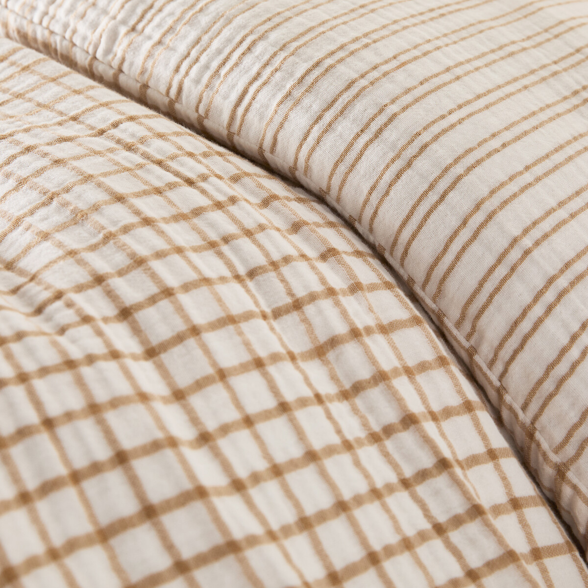 Housse de couette en gaze de coton, Nigel blanc/beige, LA REDOUTE INTERIEURS